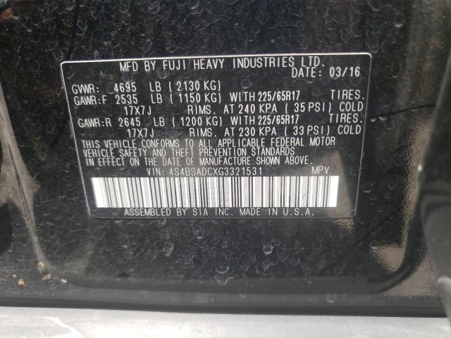 Photo 10 from auction – 2016 SUBARU OUTBACK 2. with VIN 4S4BSADCXG3321531