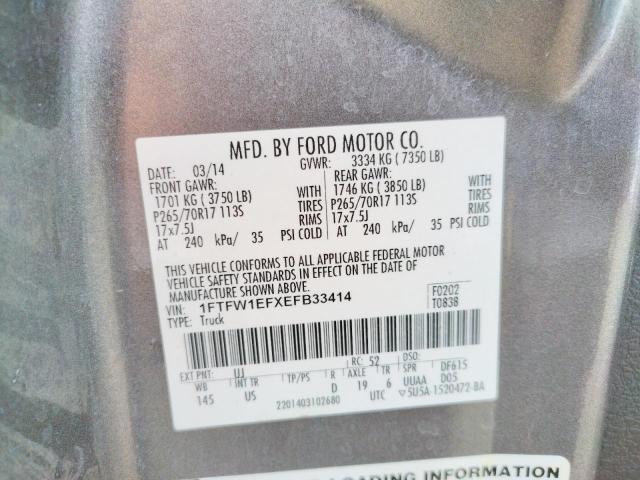 Photo 10 from auction – 2014 FORD F150 SUPER with VIN 1FTFW1EFXEFB33414
