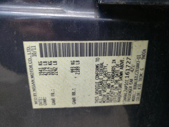 Photo 10 from auction – 2012 NISSAN ALTIMA BAS with VIN 1N4AL2AP1CC161727