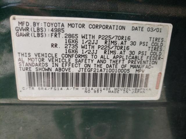 Photo 10 from auction – 2001 TOYOTA HIGHLANDER with VIN JTEGF21A710010005