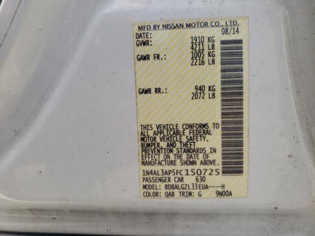 Photo 10 from auction – 2015 NISSAN ALTIMA 2.5 with VIN 1N4AL3AP5FC150725