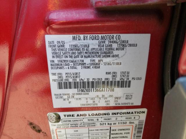 Photo 10 from auction – 2006 FORD FREESTYLE with VIN 1FMZK01136GA11708