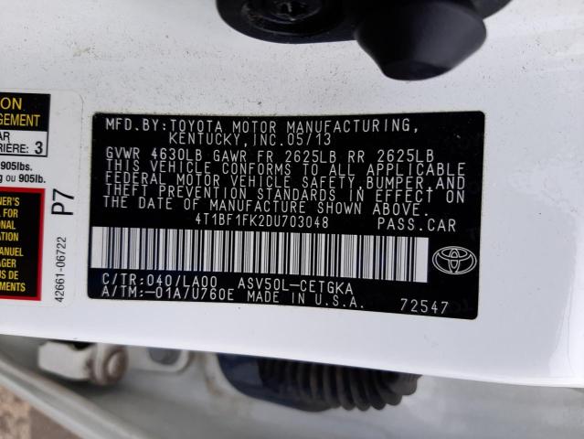 Photo 10 from auction – 2013 TOYOTA CAMRY L with VIN 4T1BF1FK2DU703048