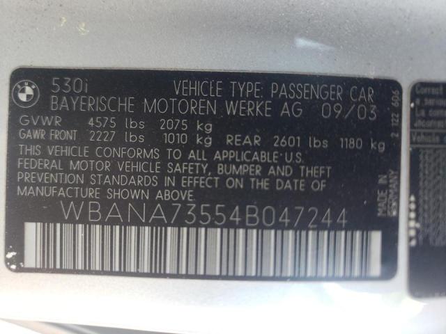 Photo 10 from auction – 2004 BMW 530 I with VIN WBANA73554B047244
