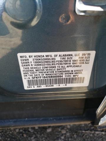 Photo 10 from auction – 2006 HONDA PILOT EX with VIN 5FNYF18426B000994