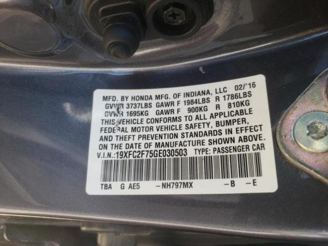 Photo 10 from auction – 2016 HONDA CIVIC EX with VIN 19XFC2F75GE030503
