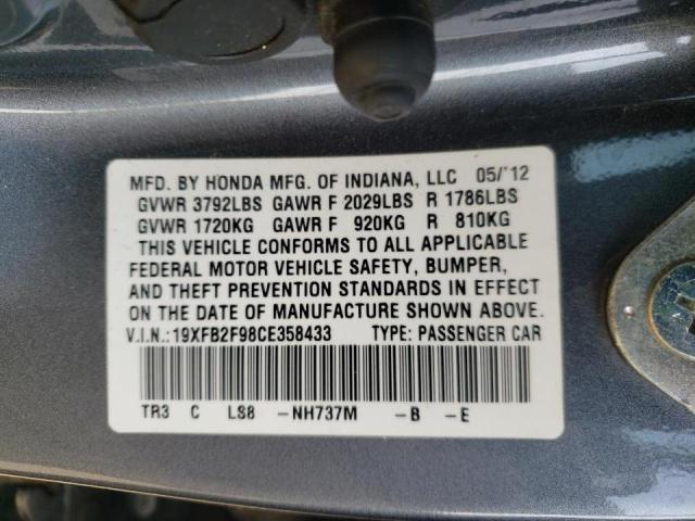 Photo 10 from auction – 2012 HONDA CIVIC EXL with VIN 19XFB2F98CE358433