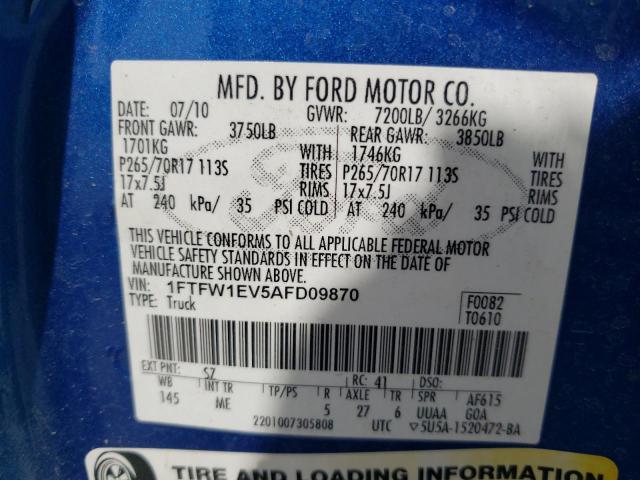 Photo 10 from auction – 2010 FORD F150 SUPER with VIN 1FTFW1EV5AFD09870