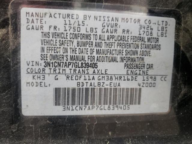 Photo 10 from auction – 2016 NISSAN VERSA S with VIN 3N1CN7AP7GL839405