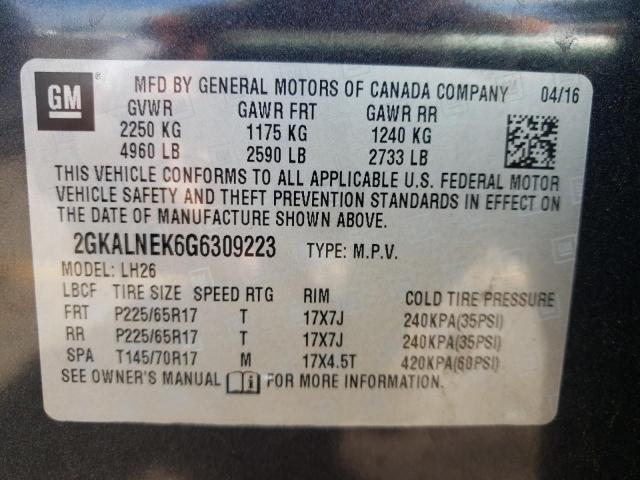 Photo 10 from auction – 2016 GMC TERRAIN SL with VIN 2GKALNEK6G6309223