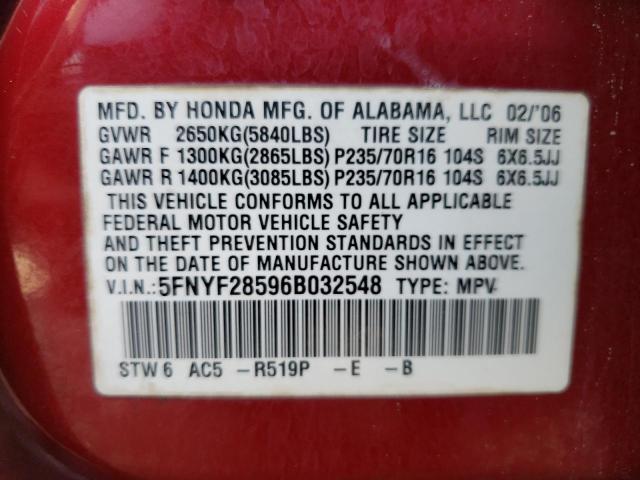 Photo 10 from auction – 2006 HONDA PILOT EX with VIN 5FNYF28596B032548