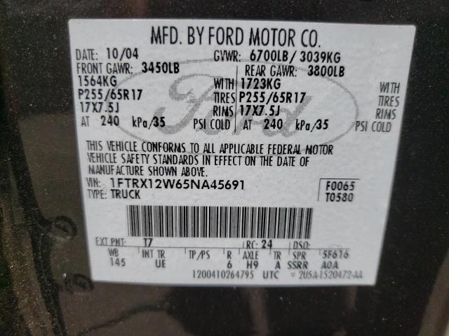 Photo 10 from auction – 2005 FORD F150 with VIN 1FTRX12W65NA45691
