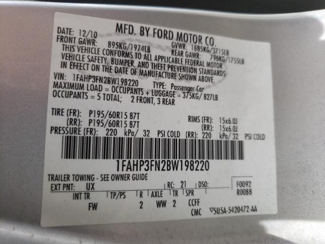 Photo 10 from auction – 2011 FORD FOCUS SE with VIN 1FAHP3FN2BW198220