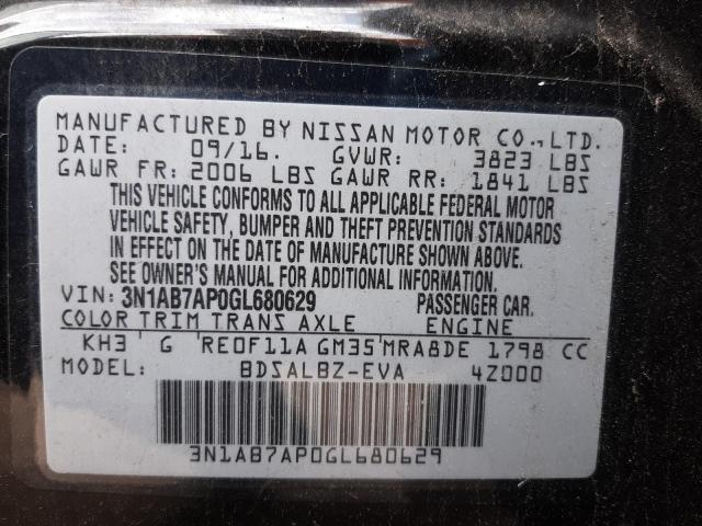 Photo 10 from auction – 2016 NISSAN SENTRA S with VIN 3N1AB7AP0GL680629
