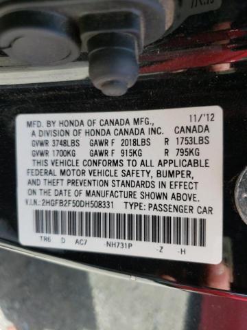 Photo 10 from auction – 2013 HONDA CIVIC LX with VIN 2HGFB2F50DH508331