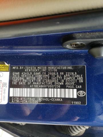 Photo 10 from auction – 2007 TOYOTA CAMRY CE with VIN 4T1BE46K67U007236