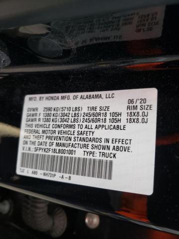 Photo 10 from auction – 2020 HONDA RIDGELINE with VIN 5FPYK2F18LB001001