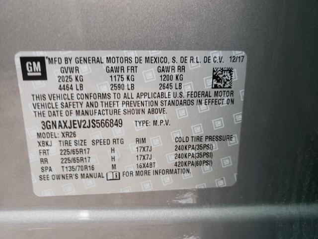 Photo 10 from auction – 2018 CHEVROLET EQUINOX LT with VIN 3GNAXJEV2JS566849