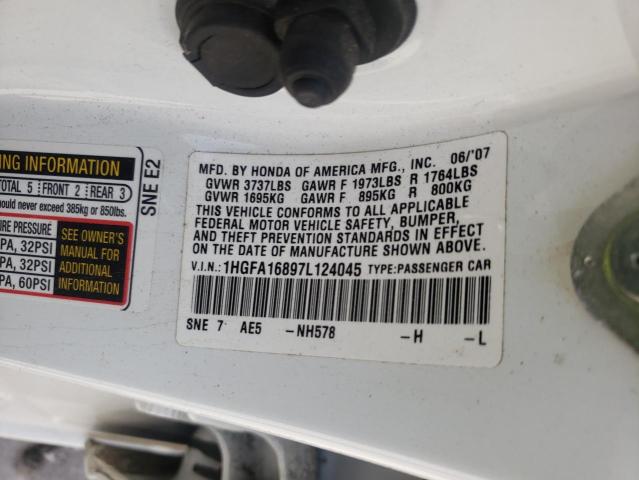 Photo 10 from auction – 2007 HONDA CIVIC EX with VIN 1HGFA16897L124045