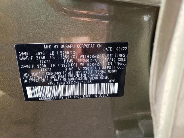 Photo 10 from auction – 2022 SUBARU OUTBACK WI with VIN 4S4BTGUD0N3218365