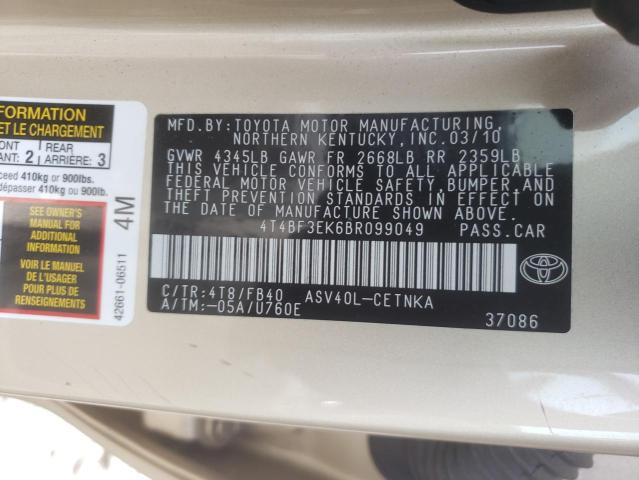 Photo 10 from auction – 2011 TOYOTA CAMRY BASE with VIN 4T4BF3EK6BR099049