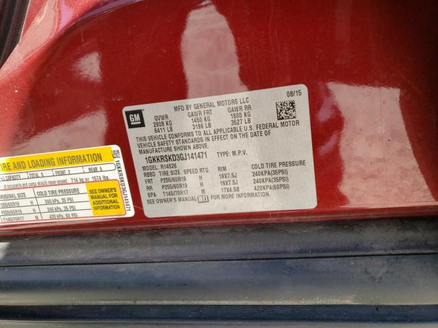 Photo 10 from auction – 2016 GMC ACADIA SLT with VIN 1GKKRSKD3GJ141471