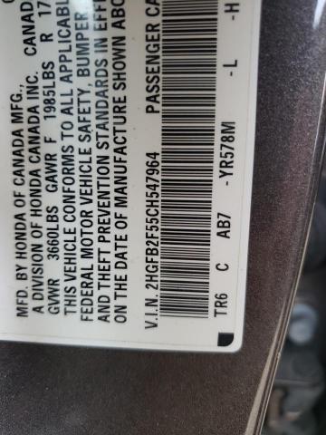 Photo 10 from auction – 2012 HONDA CIVIC LX with VIN 2HGFB2F55CH547964