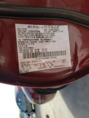Photo 10 from auction – 2004 FORD TAURUS SES with VIN 1FAFP55U34G119548