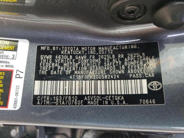 Photo 10 from auction – 2012 TOYOTA CAMRY with VIN 4T1BF1FK2CU582424