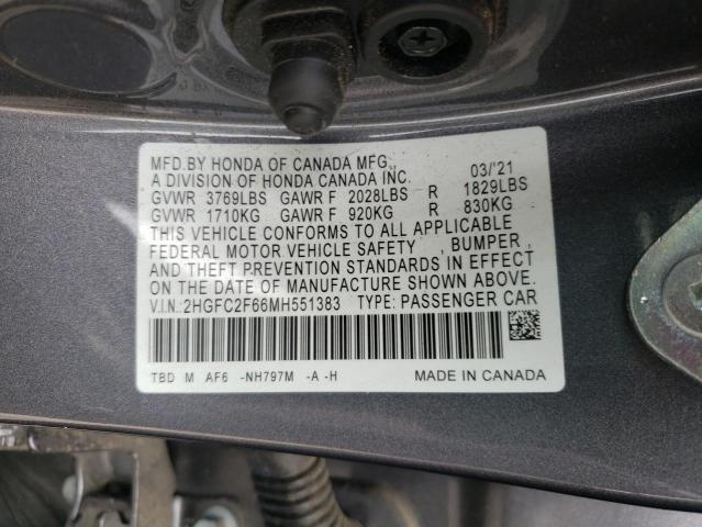 Photo 10 from auction – 2021 HONDA CIVIC LX with VIN 2HGFC2F66MH551383