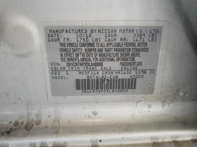 Photo 10 from auction – 2013 NISSAN VERSA S with VIN 3N1CN7AP2DL840800