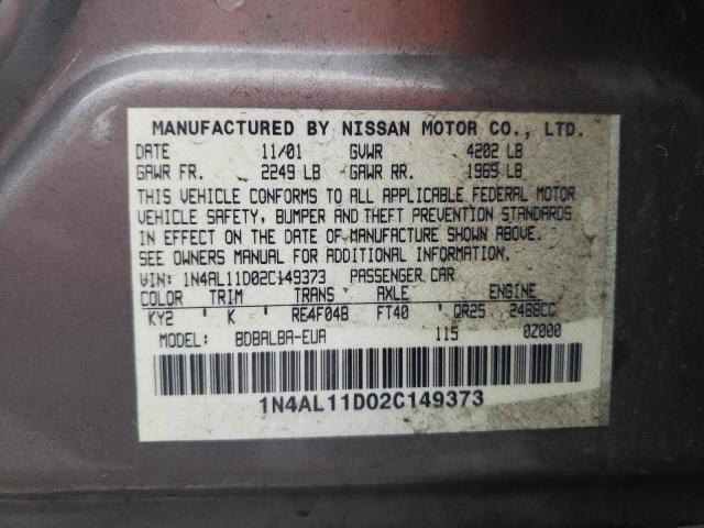 Photo 10 from auction – 2002 NISSAN ALTIMA BAS with VIN 1N4AL11D02C149373