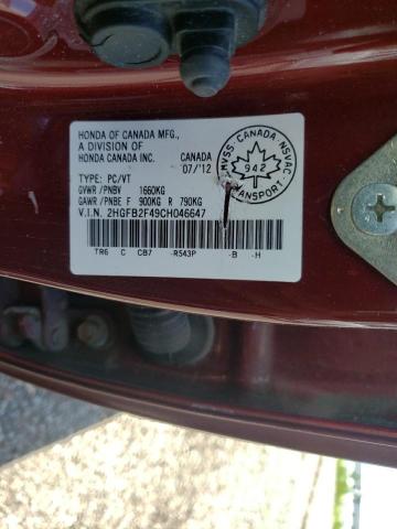 Photo 10 from auction – 2012 HONDA CIVIC LX with VIN 2HGFB2F49CH046647