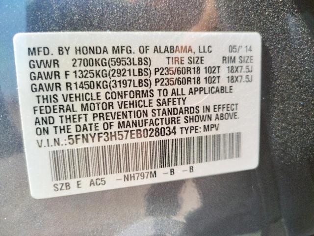 Photo 10 from auction – 2014 HONDA PILOT EXL with VIN 5FNYF3H57EB028034