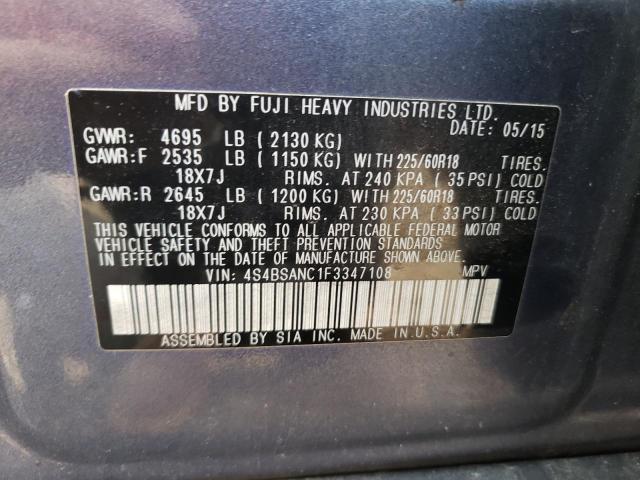 Photo 10 from auction – 2015 SUBARU OUTBACK 2. with VIN 4S4BSANC1F3347108