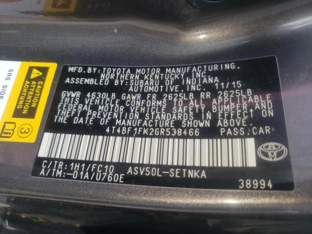Photo 10 from auction – 2016 TOYOTA CAMRY LE with VIN 4T4BF1FK2GR538466