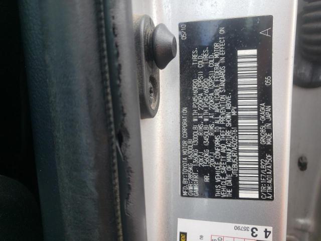 Photo 10 from auction – 2010 TOYOTA 4RUNNER SR with VIN JTEBU5JR7A5025761