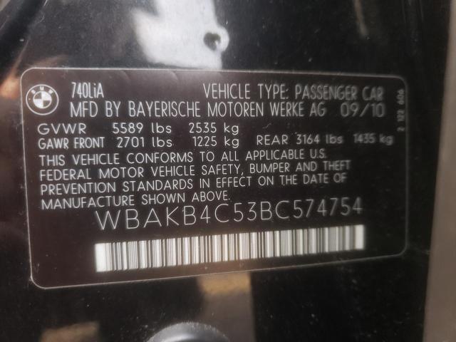 Photo 10 from auction – 2011 BMW 740 LI with VIN WBAKB4C53BC574754