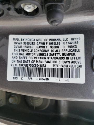 Photo 10 from auction – 2012 HONDA CIVIC LX with VIN 19XFB2F55CE041853