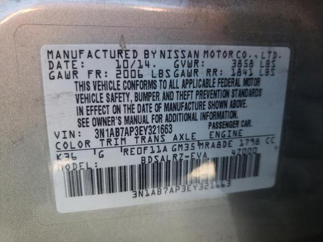 Photo 10 from auction – 2014 NISSAN SENTRA S with VIN 3N1AB7AP3EY321663