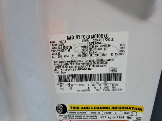Photo 10 from auction – 2011 FORD F150 SUPER with VIN 1FTFW1ET1BFA61469
