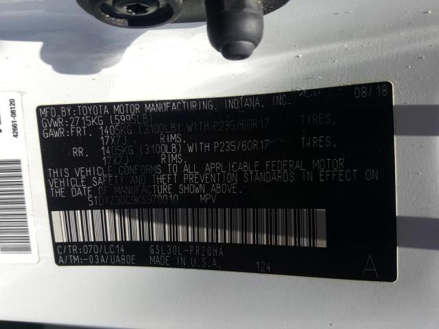Photo 10 from auction – 2019 TOYOTA SIENNA XLE with VIN 5TDYZ3DC9KS970010