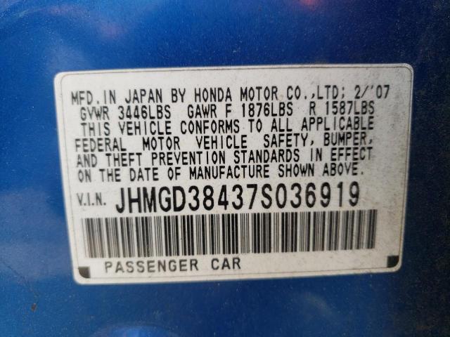 Photo 10 from auction – 2007 HONDA FIT with VIN JHMGD38437S036919