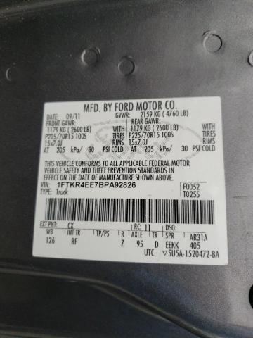 Photo 10 from auction – 2011 FORD RANGER SUP with VIN 1FTKR4EE7BPA92826