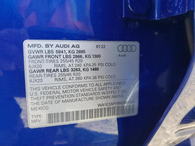 Photo 10 from auction – 2022 AUDI Q5 E PREMI with VIN WA1E2AFY8N2061637
