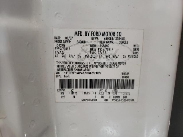 Photo 10 from auction – 2007 FORD F150 with VIN 1FTRF14W37NA39169