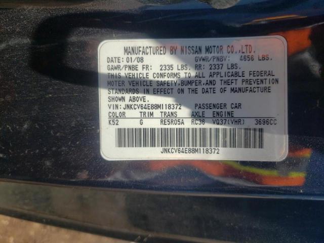 Photo 10 from auction – 2008 INFINITI G37 BASE with VIN JNKCV64E88M118372