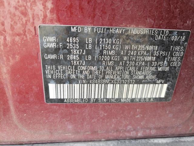 Photo 10 from auction – 2016 SUBARU OUTBACK 2. with VIN 4S4BSBNCXG3312512