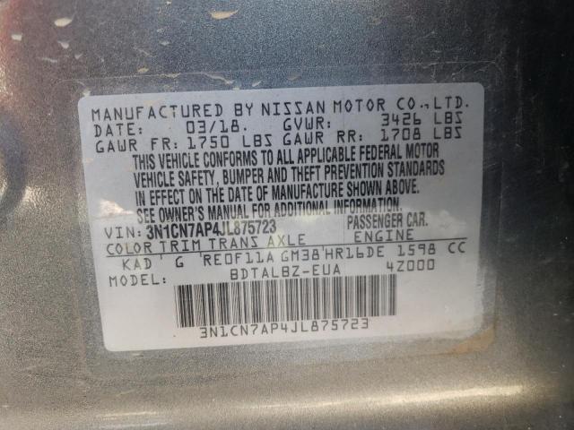 Photo 10 from auction – 2018 NISSAN VERSA S with VIN 3N1CN7AP4JL875723