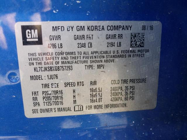 Photo 10 from auction – 2016 CHEVROLET TRAX LS with VIN KL7CJKSBXGB757293